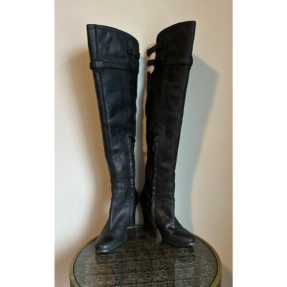 NWOT SAM EDELMAN Black Leather Sutton Over the Knee Heeled Boots Size 6.5M - Picture 4 of 9